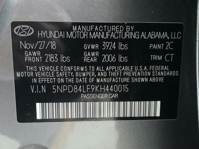 Photo 9 VIN: 5NPD84LF9KH440015 - HYUNDAI ELANTRA SE 