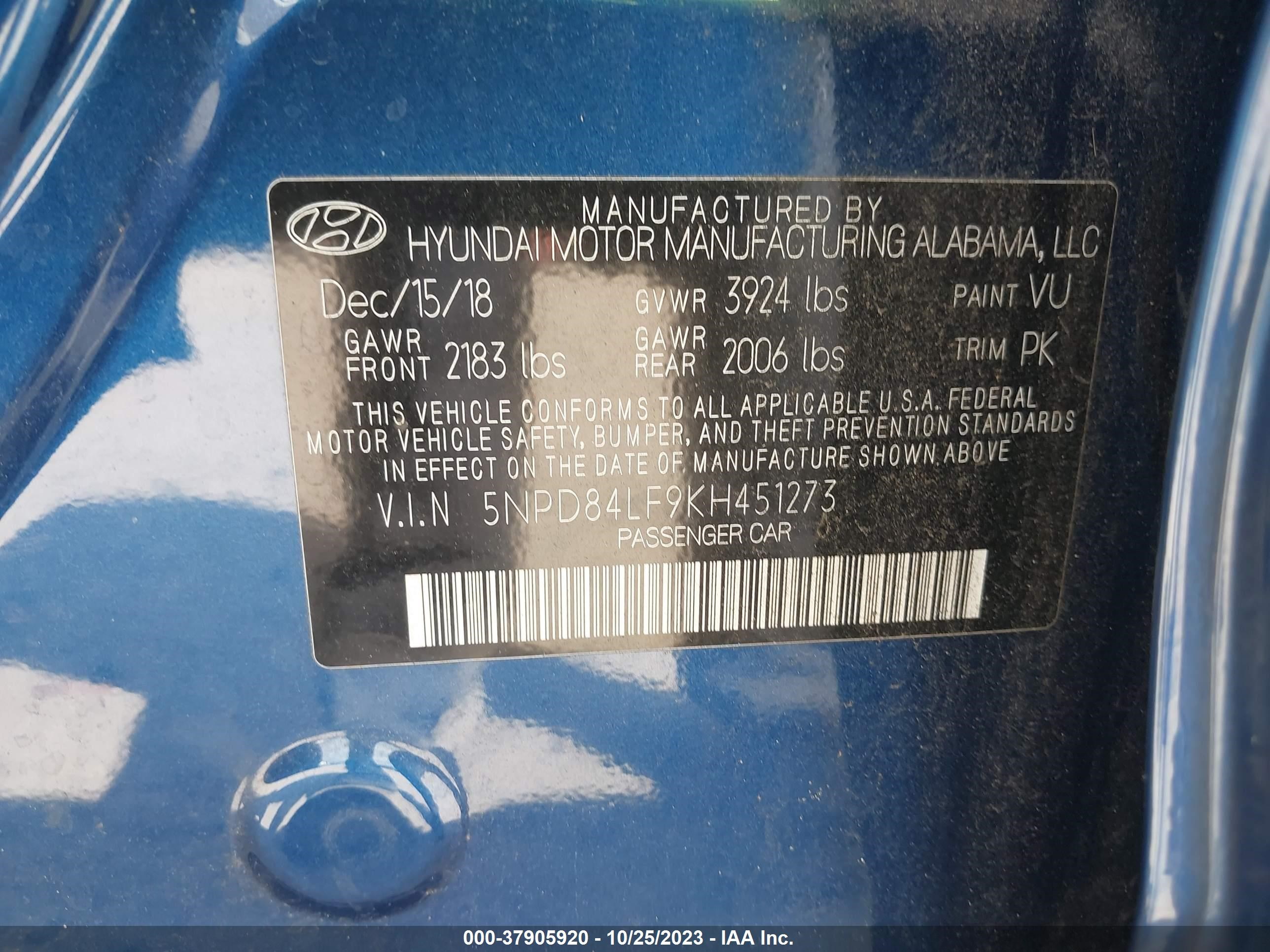 Photo 8 VIN: 5NPD84LF9KH451273 - HYUNDAI ELANTRA 