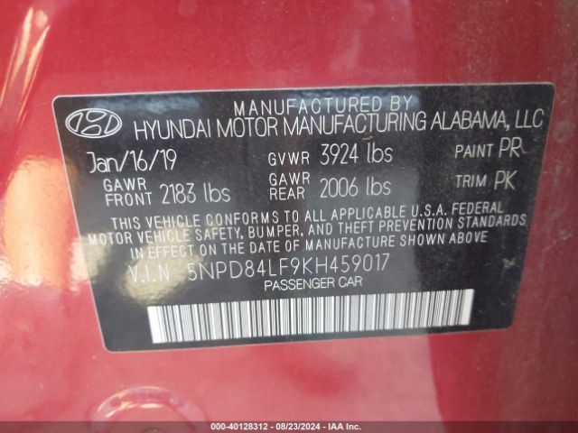 Photo 8 VIN: 5NPD84LF9KH459017 - HYUNDAI ELANTRA 