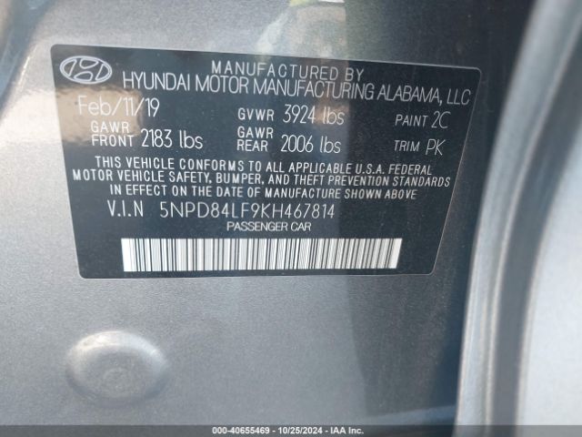 Photo 8 VIN: 5NPD84LF9KH467814 - HYUNDAI ELANTRA 