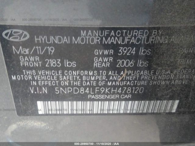 Photo 8 VIN: 5NPD84LF9KH478120 - HYUNDAI ELANTRA 