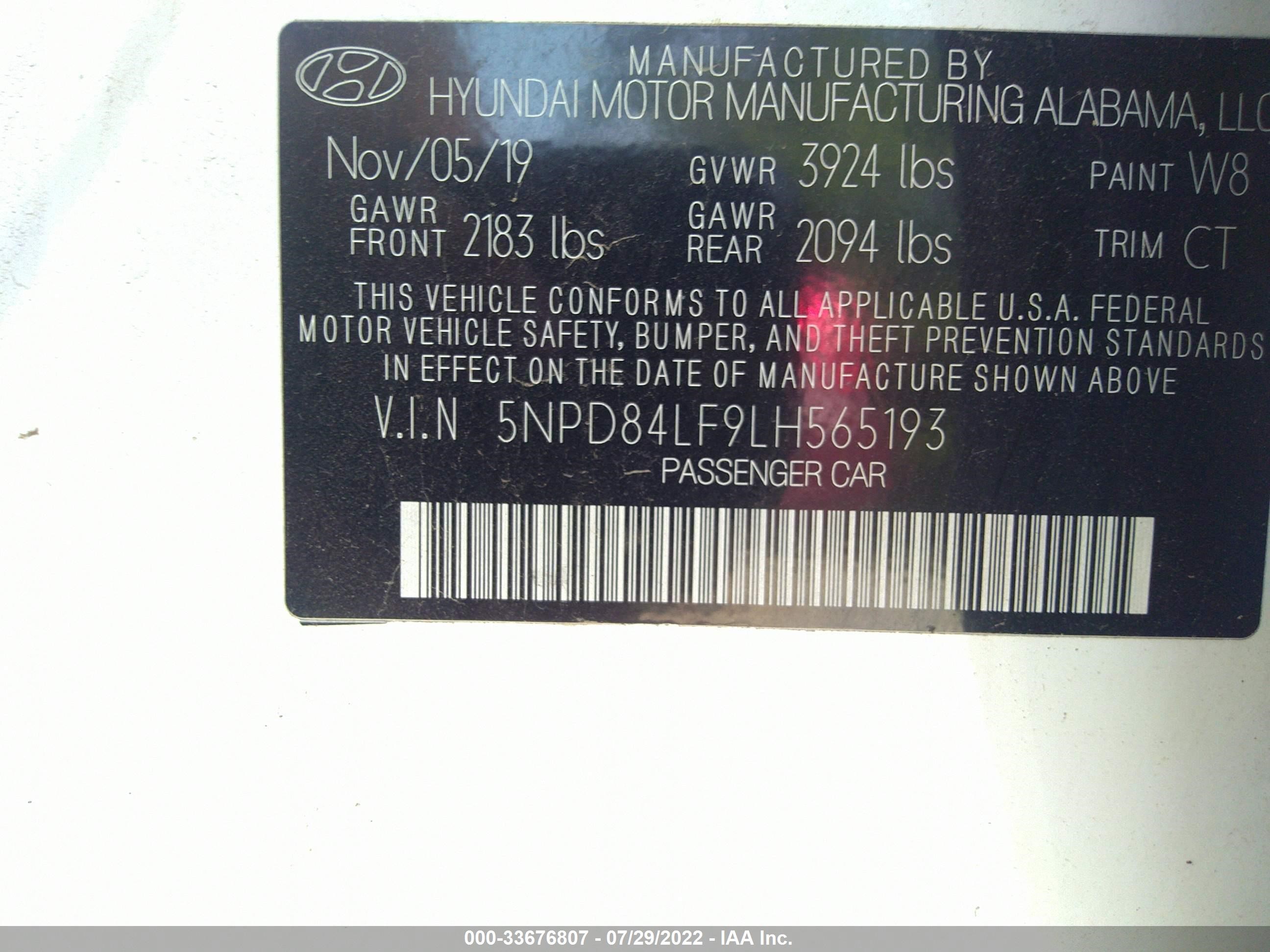 Photo 8 VIN: 5NPD84LF9LH565193 - HYUNDAI ELANTRA 