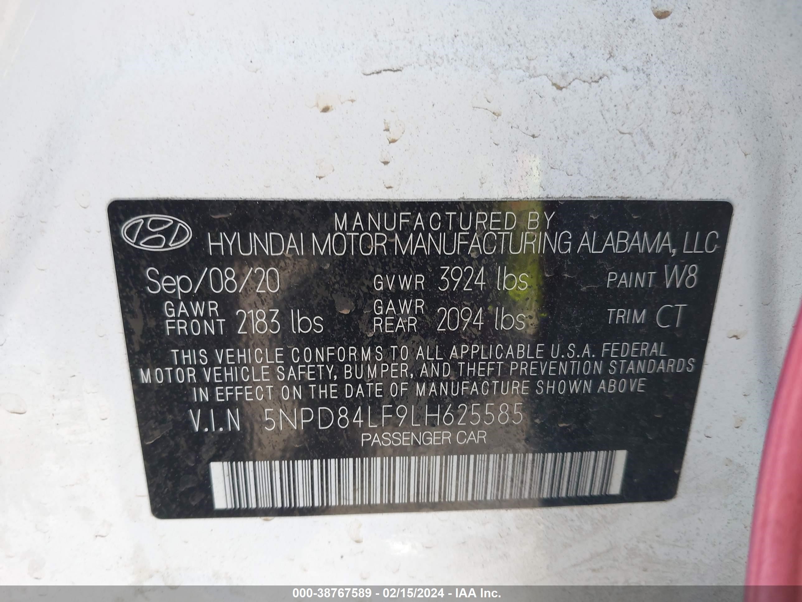 Photo 8 VIN: 5NPD84LF9LH625585 - HYUNDAI ELANTRA 