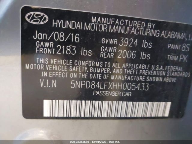 Photo 8 VIN: 5NPD84LFXHH005433 - HYUNDAI ELANTRA 