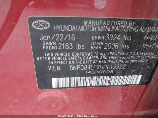 Photo 8 VIN: 5NPD84LFXHH012222 - HYUNDAI ELANTRA 