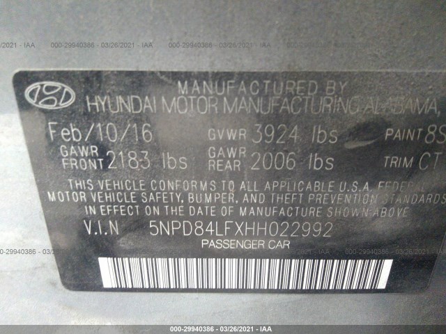 Photo 8 VIN: 5NPD84LFXHH022992 - HYUNDAI ELANTRA 