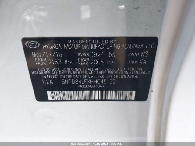 Photo 8 VIN: 5NPD84LFXHH045155 - HYUNDAI ELANTRA 