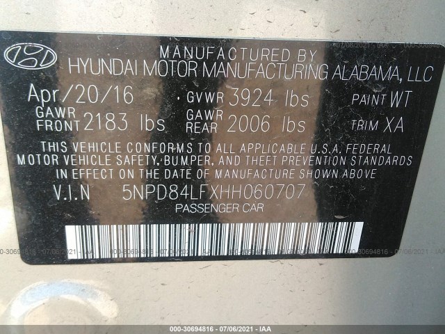 Photo 8 VIN: 5NPD84LFXHH060707 - HYUNDAI ELANTRA 