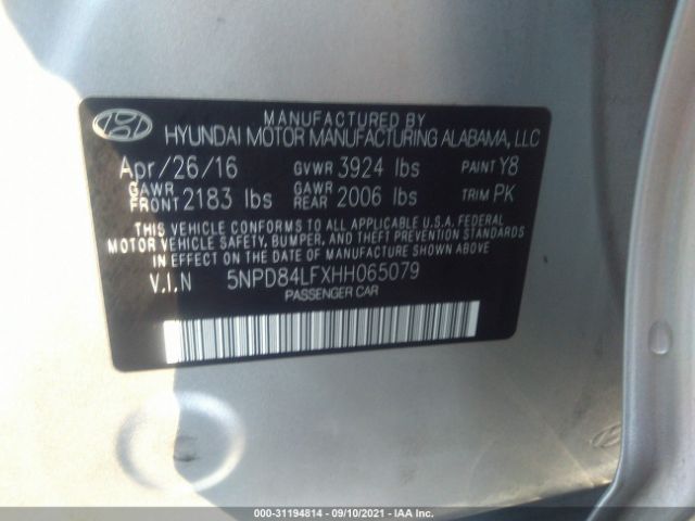 Photo 8 VIN: 5NPD84LFXHH065079 - HYUNDAI ELANTRA 