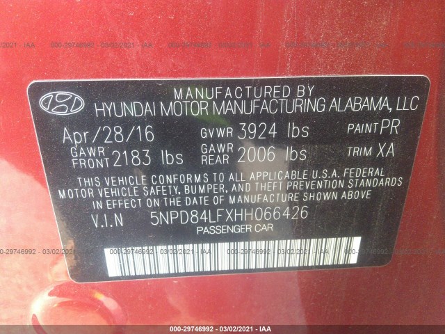 Photo 8 VIN: 5NPD84LFXHH066426 - HYUNDAI ELANTRA 