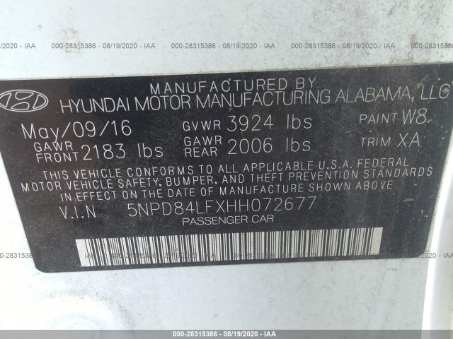 Photo 8 VIN: 5NPD84LFXHH072677 - HYUNDAI ELANTRA 