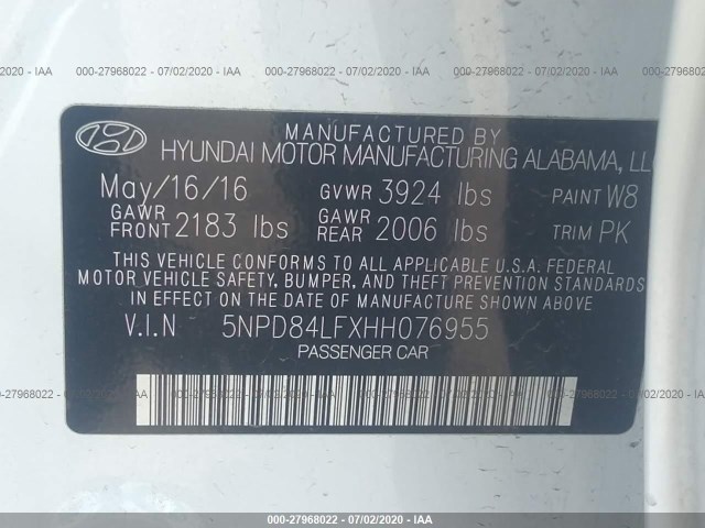 Photo 8 VIN: 5NPD84LFXHH076955 - HYUNDAI ELANTRA 