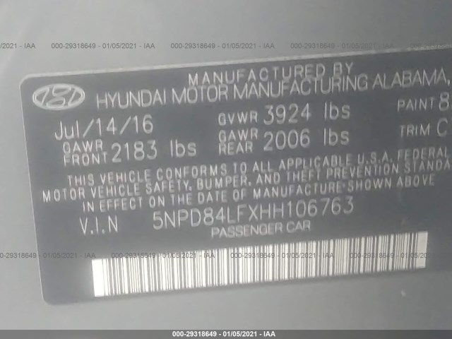 Photo 8 VIN: 5NPD84LFXHH106763 - HYUNDAI ELANTRA 