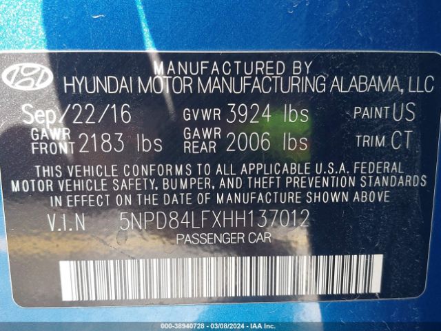 Photo 8 VIN: 5NPD84LFXHH137012 - HYUNDAI ELANTRA 