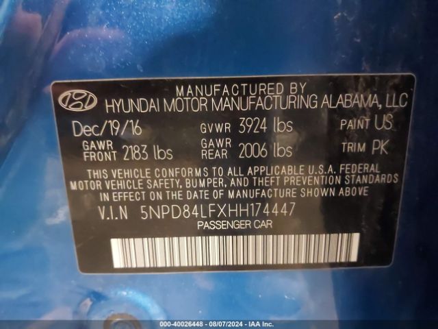 Photo 8 VIN: 5NPD84LFXHH174447 - HYUNDAI ELANTRA 