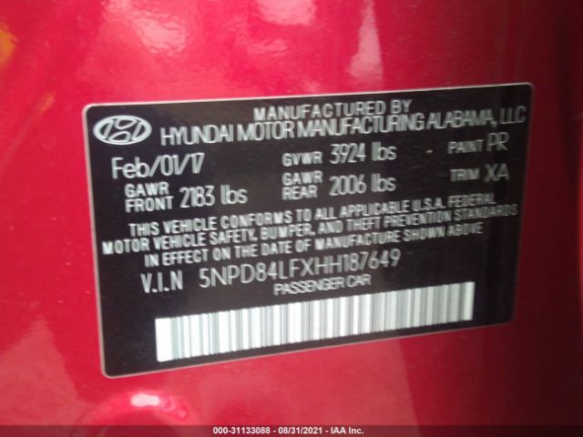 Photo 8 VIN: 5NPD84LFXHH187649 - HYUNDAI ELANTRA 