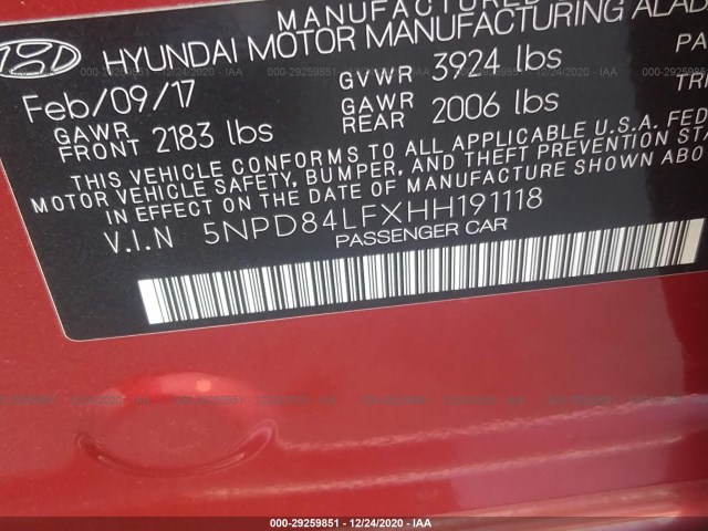 Photo 8 VIN: 5NPD84LFXHH191118 - HYUNDAI ELANTRA 