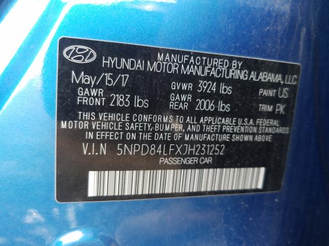 Photo 9 VIN: 5NPD84LFXJH231252 - HYUNDAI ELANTRA SE 