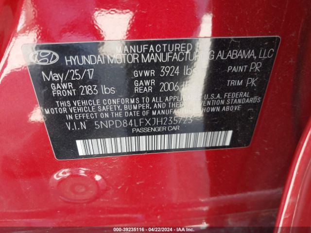 Photo 8 VIN: 5NPD84LFXJH235723 - HYUNDAI ELANTRA 