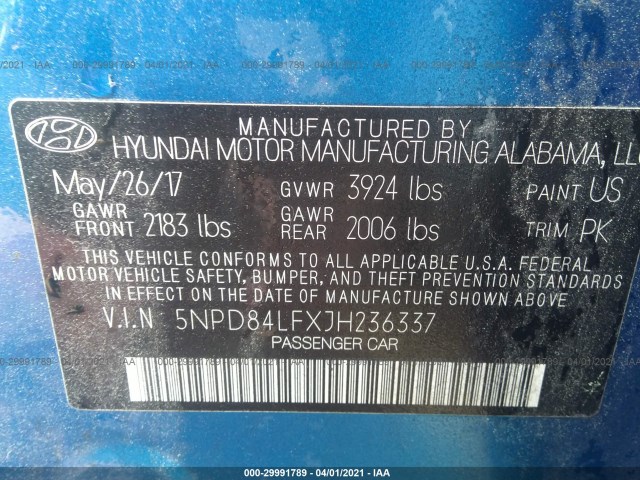 Photo 8 VIN: 5NPD84LFXJH236337 - HYUNDAI ELANTRA 