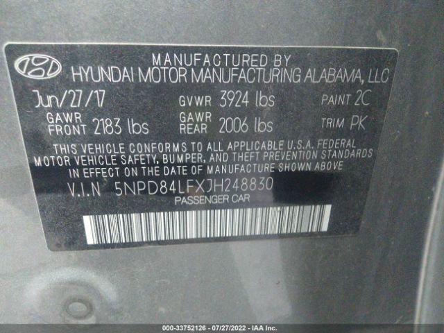 Photo 8 VIN: 5NPD84LFXJH248830 - HYUNDAI ELANTRA 