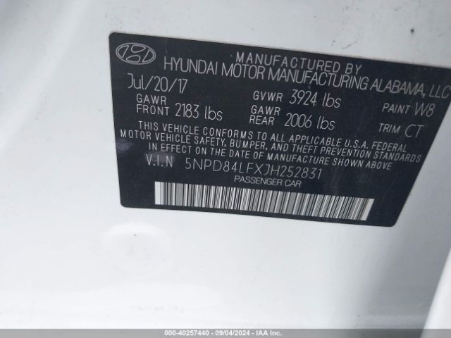 Photo 8 VIN: 5NPD84LFXJH252831 - HYUNDAI ELANTRA 