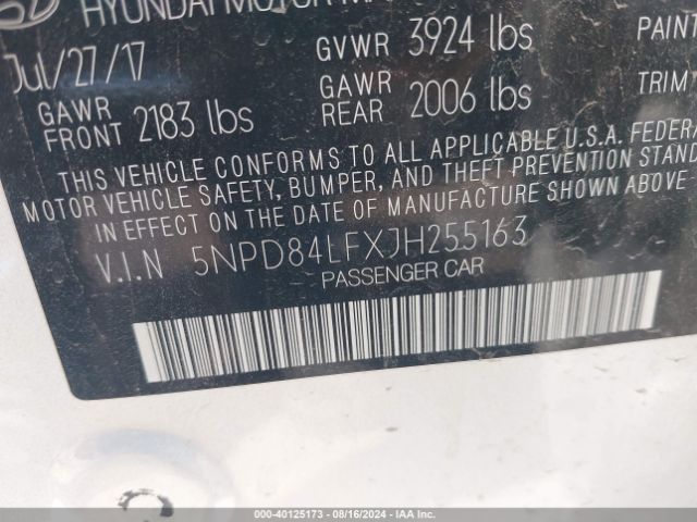 Photo 8 VIN: 5NPD84LFXJH255163 - HYUNDAI ELANTRA 