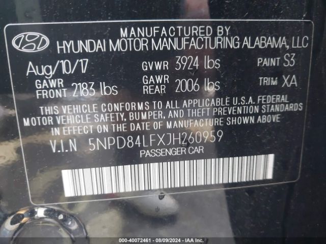 Photo 8 VIN: 5NPD84LFXJH260959 - HYUNDAI ELANTRA 