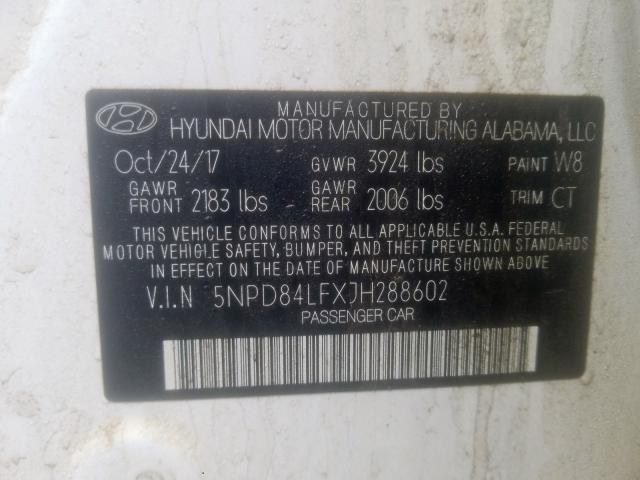 Photo 9 VIN: 5NPD84LFXJH288602 - HYUNDAI ELANTRA SE 