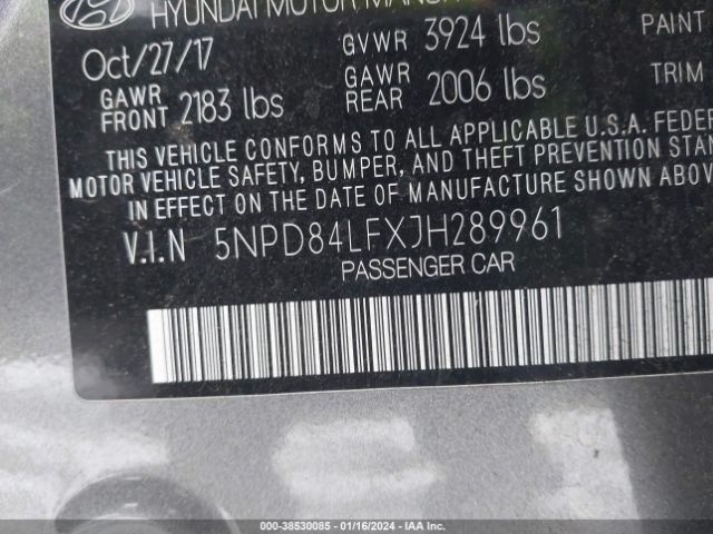 Photo 8 VIN: 5NPD84LFXJH289961 - HYUNDAI ELANTRA 