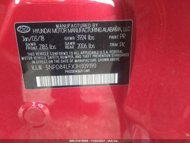 Photo 8 VIN: 5NPD84LFXJH309190 - HYUNDAI ELANTRA 