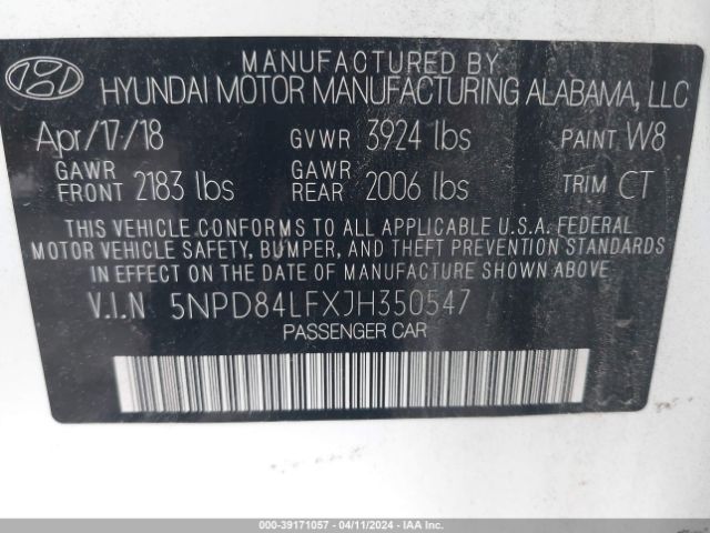 Photo 8 VIN: 5NPD84LFXJH350547 - HYUNDAI ELANTRA 