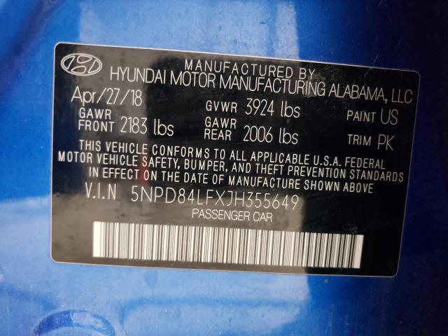 Photo 9 VIN: 5NPD84LFXJH355649 - HYUNDAI ELANTRA 