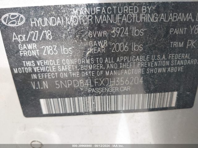 Photo 8 VIN: 5NPD84LFXJH356204 - HYUNDAI ELANTRA 