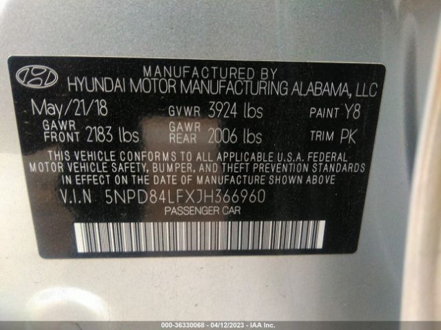 Photo 8 VIN: 5NPD84LFXJH366960 - HYUNDAI ELANTRA 