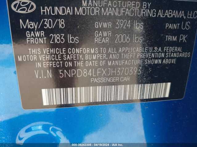 Photo 8 VIN: 5NPD84LFXJH370393 - HYUNDAI ELANTRA 