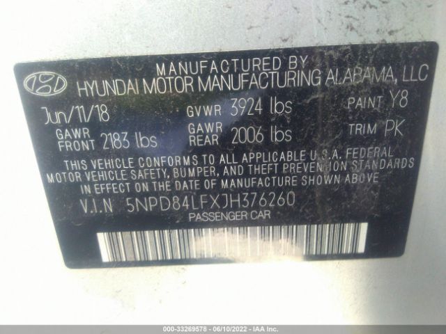 Photo 8 VIN: 5NPD84LFXJH376260 - HYUNDAI ELANTRA 