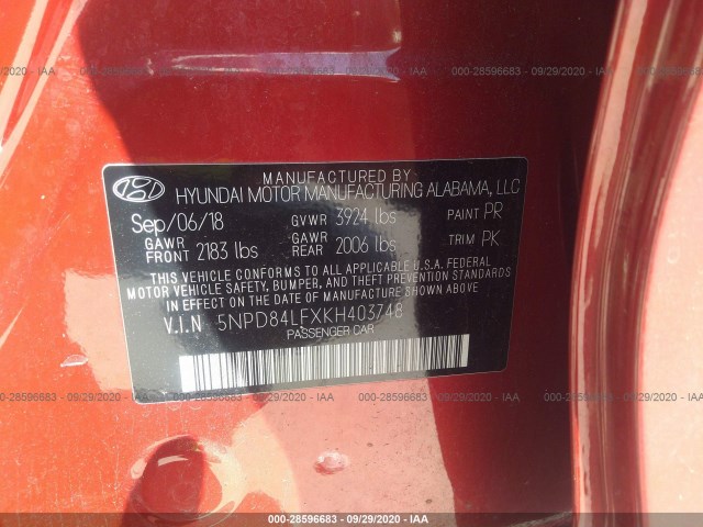 Photo 8 VIN: 5NPD84LFXKH403748 - HYUNDAI ELANTRA 