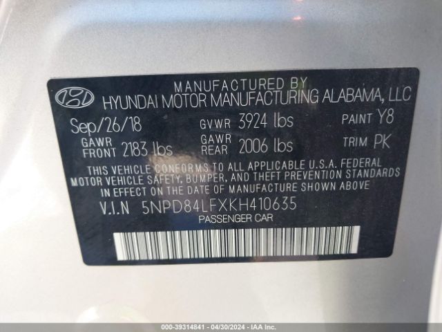 Photo 8 VIN: 5NPD84LFXKH410635 - HYUNDAI ELANTRA 