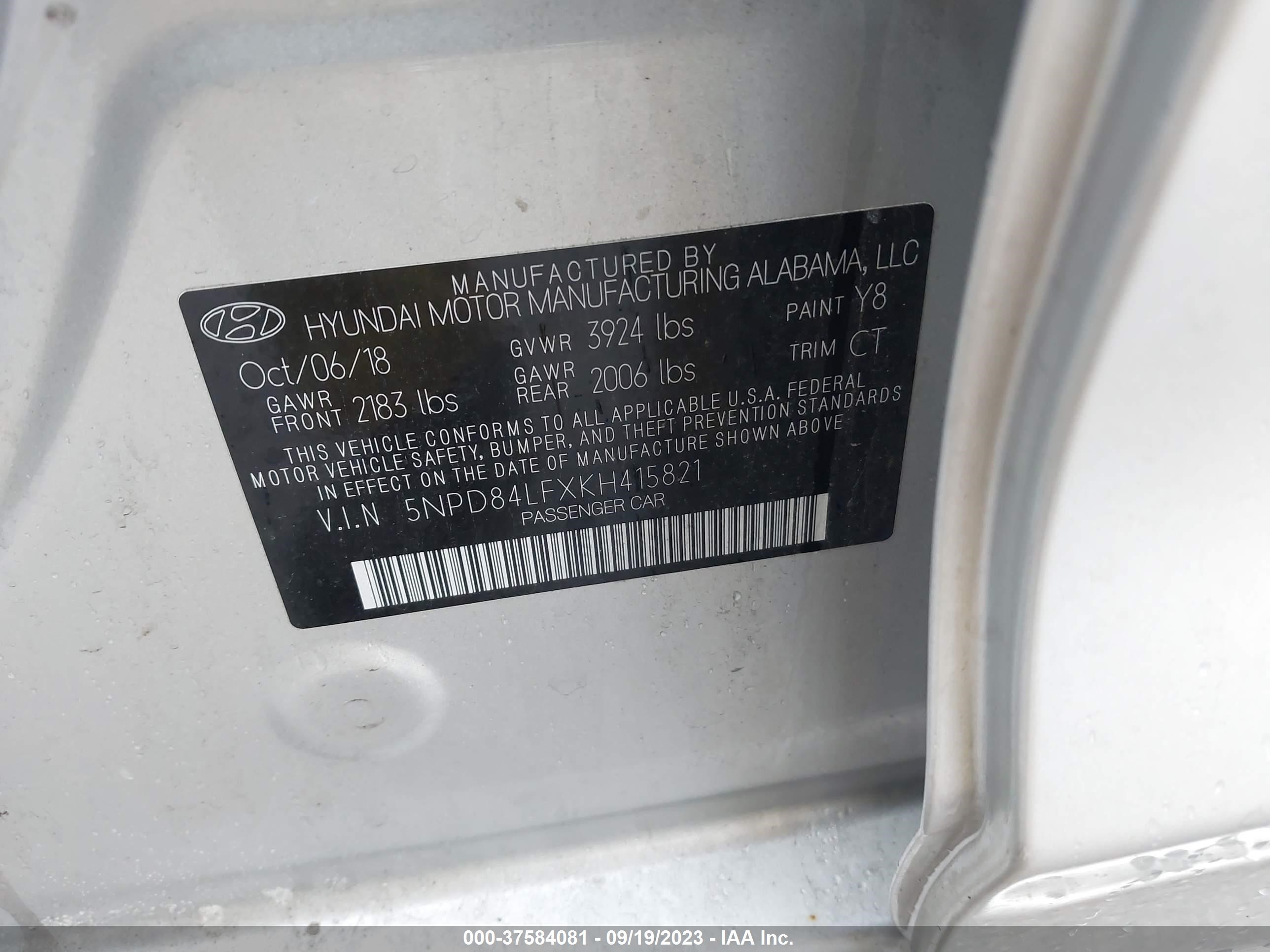 Photo 8 VIN: 5NPD84LFXKH415821 - HYUNDAI ELANTRA 