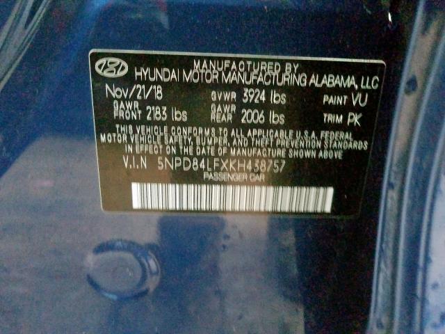 Photo 9 VIN: 5NPD84LFXKH438757 - HYUNDAI ELANTRA SE 