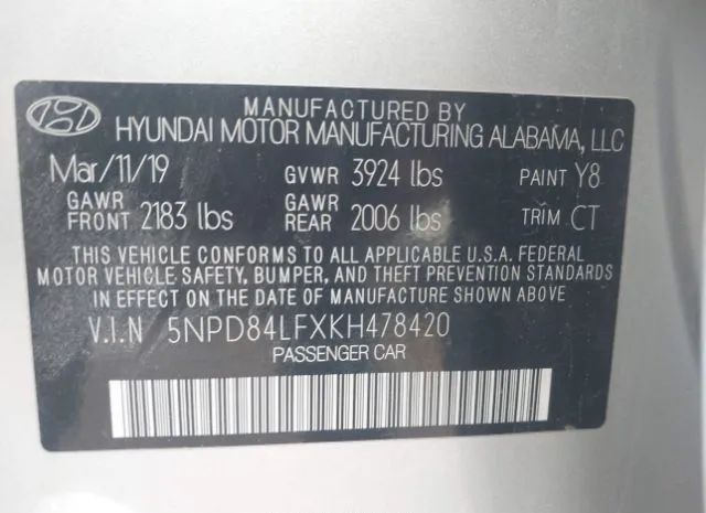 Photo 8 VIN: 5NPD84LFXKH478420 - HYUNDAI ELANTRA 