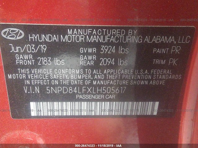 Photo 8 VIN: 5NPD84LFXLH505617 - HYUNDAI ELANTRA 