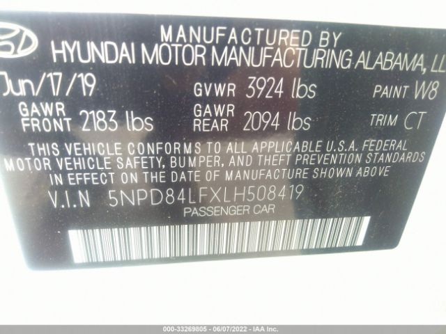 Photo 8 VIN: 5NPD84LFXLH508419 - HYUNDAI ELANTRA 