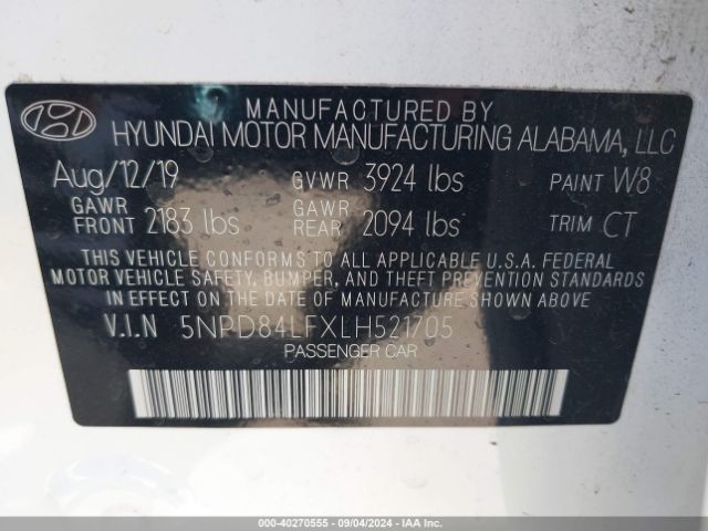 Photo 8 VIN: 5NPD84LFXLH521705 - HYUNDAI ELANTRA 