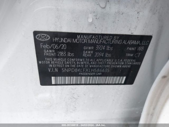 Photo 8 VIN: 5NPD84LFXLH586635 - HYUNDAI ELANTRA 