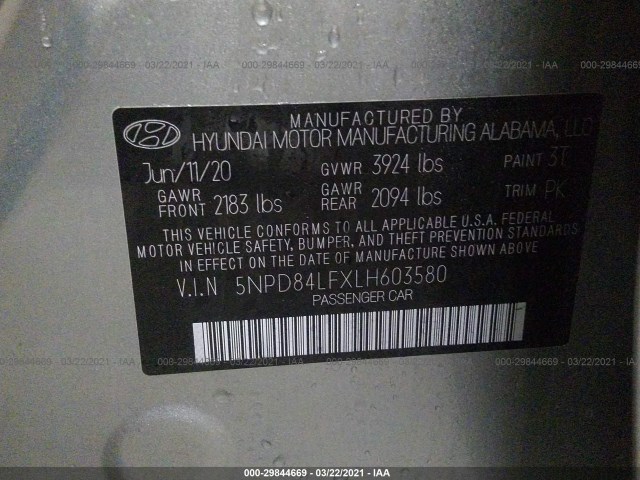 Photo 8 VIN: 5NPD84LFXLH603580 - HYUNDAI ELANTRA 