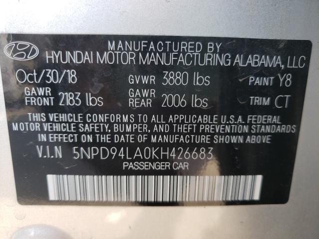 Photo 9 VIN: 5NPD94LA0KH426683 - HYUNDAI ELANTRA EC 