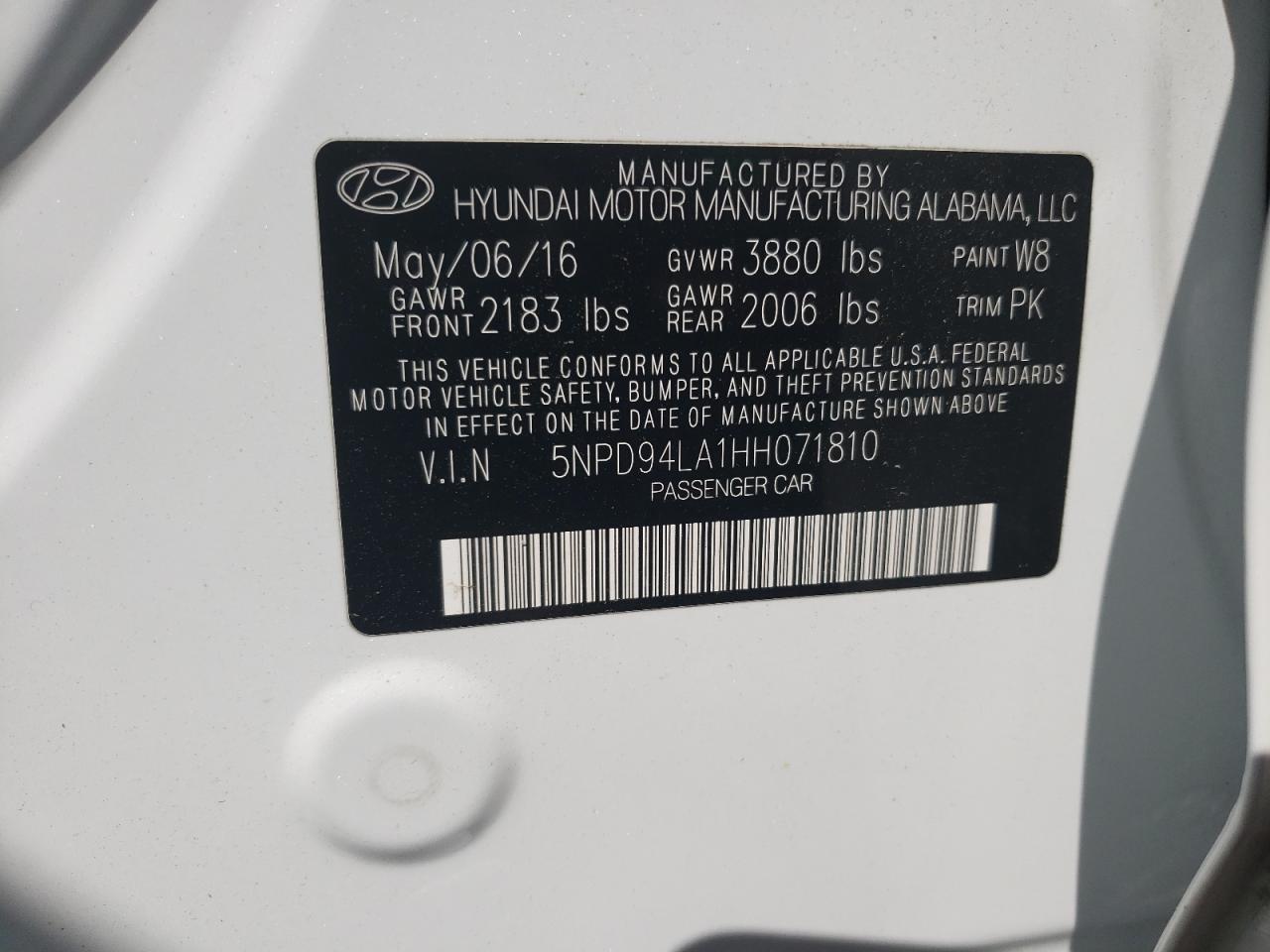 Photo 12 VIN: 5NPD94LA1HH071810 - HYUNDAI ELANTRA 