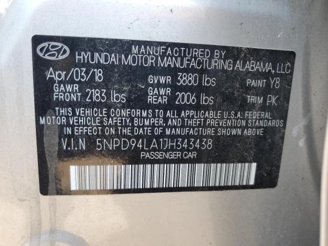 Photo 11 VIN: 5NPD94LA1JH343438 - HYUNDAI ELANTRA EC 